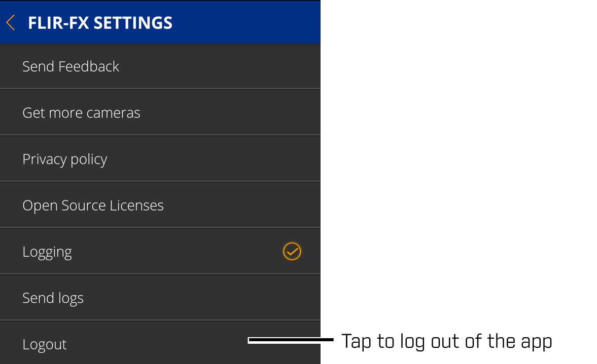 FLIR FX app settings menu
