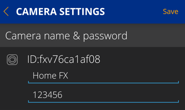 camera name and password fx app