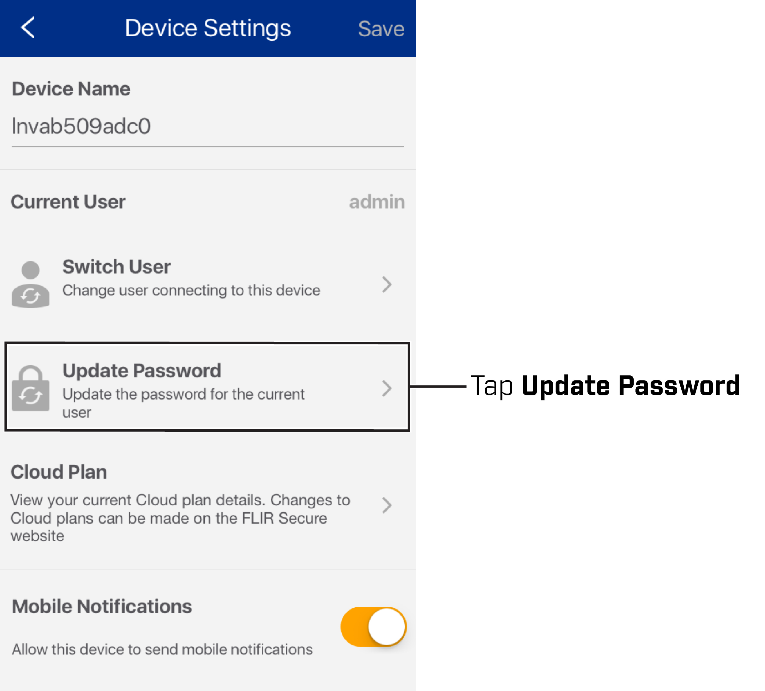 FLIR Secure App: Update Password