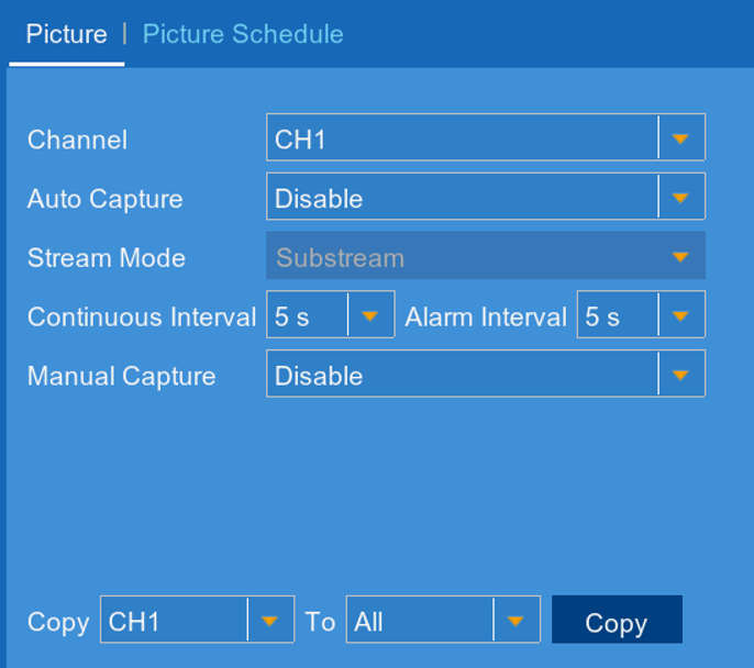 Picture tab - configuring manual capture