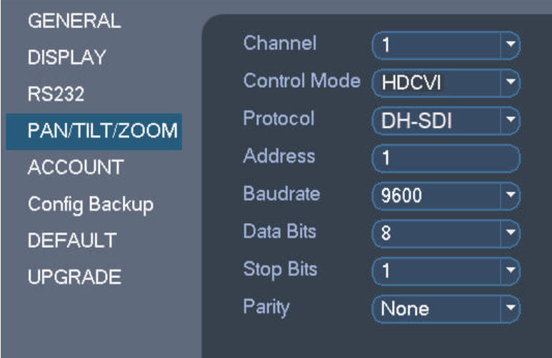 PTZ camera configuration on DVR
