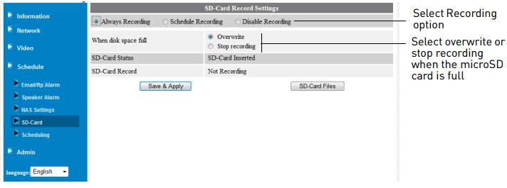 SD-Card Record settings