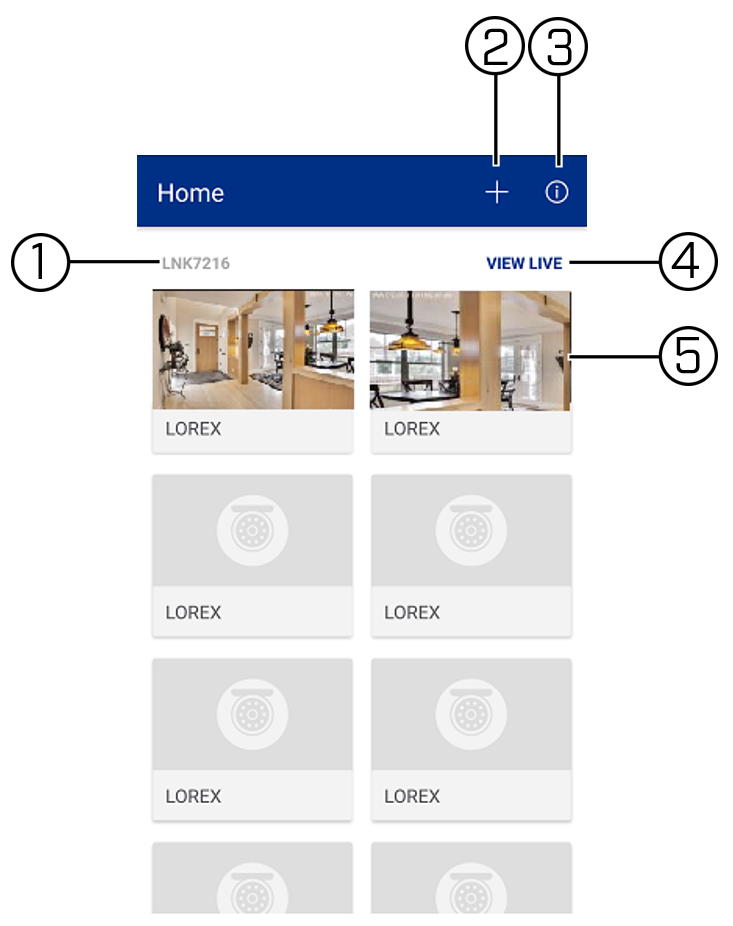 Lorex / FLIR Secure App: Home Screen Callout