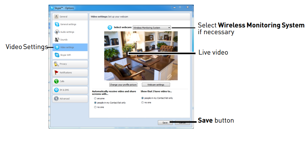 skype tools options video settings