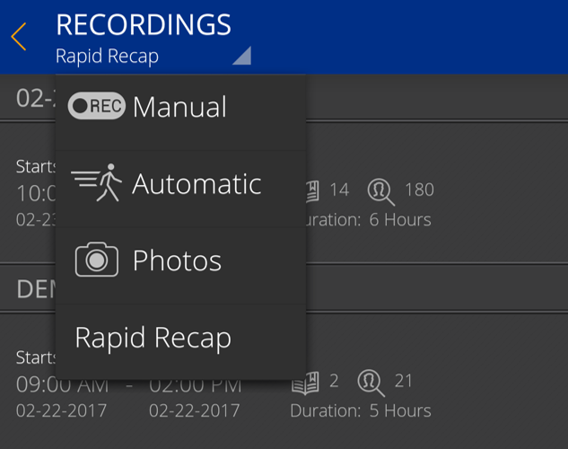 recording menu FLIR FX app