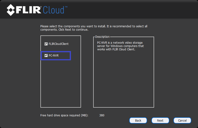 FLIR Cloud Client: Installation Window