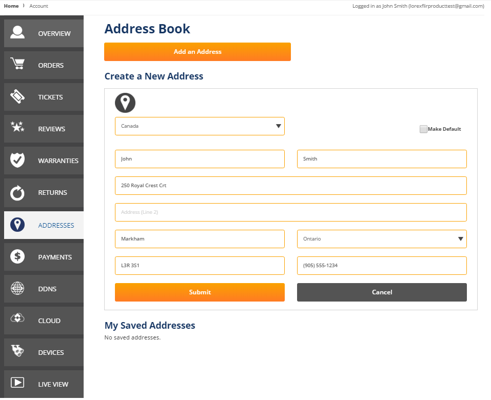 Lorex Website: Address Book