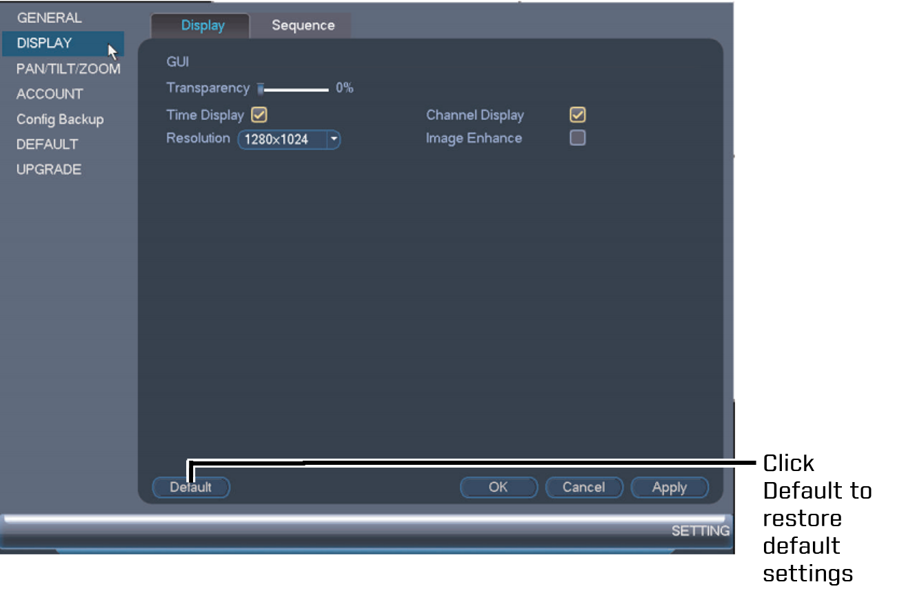 FLIR Cloud DVR: Display Settings Callout